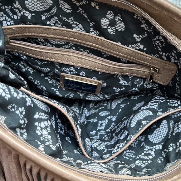 Moda Luxe fringe leather&vegan purse. Taupe - Picture 2 of 8